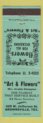 Matchbook Cover - Art & Flowers Florist Mrs Uvaldo Champion Brownsville TX