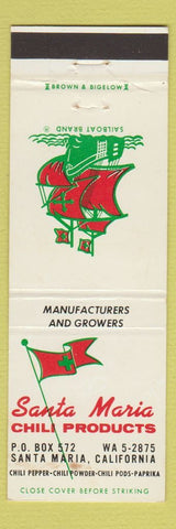 Matchbook Cover - Santa Maria Chili Products CA