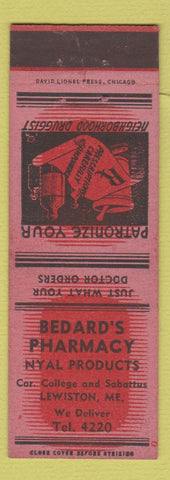 Matchbook Cover - Bedard's Pharmacy Nyal Lewiston ME