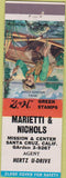 Matchbook Cover - Marietti Nichols Santa Cruz CA Hertz S and H Green Stamps