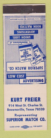 Matchbook Cover - Kurt Freier Superior Match Brownsville TX
