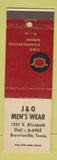 Matchbook Cover - Florsheim Shoes J&O Men's Clothes Brownsville TX