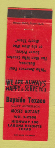 Matchbook Cover - Bayside Texaco oil gas Laguna Heights TX