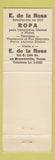 Matchbook Cover - E De La Rosa Department Store Brownsville TX