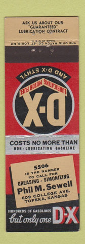 Matchbook Cover - DX oil gas Phil Sewell Topeka KS