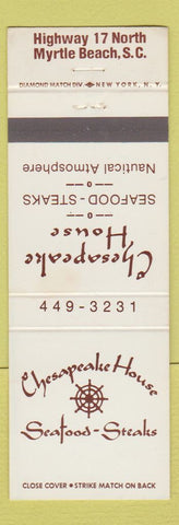 Matchbook Cover - Chesapeake House Seafood Restaurant Myrtle Beach SC