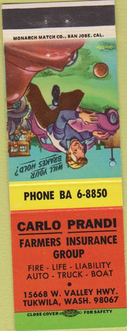 Matchbook Cover - Carlo Prandi Farmers Insurance Tukwila WA