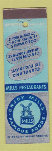 Matchbook Cover - Mills Restaurants Columbus Cleveland Cincinnati OH