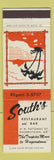 Matchbook Cover - South's Restaurant Bar Hagerstown MD