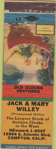 Matchbook Cover - Jack Mary Willey Antique Clocks Compton CA