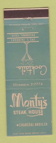 Matchbook Cover - Monty's Steak House Pasadena CA