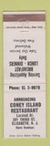 Matchbook Cover - Coney Island Restaurant Elizabeth NJ