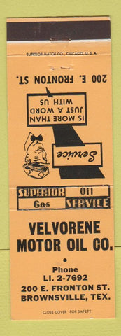 Matchbook Cover - Velvorene Motor Oil gas Brownsville TX WEAR