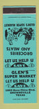 Matchbook Cover - Glen's Super Brownsville TX