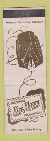 Matchbook Cover - Nick Bloom Men's Clothes Baltimore MD Washington DC