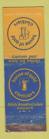 Matchbook Cover - House of Gold Men's Clothes Newark NJ WEAR