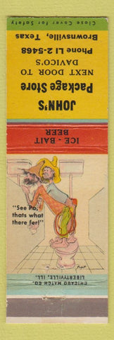 Matchbook Cover - John's Package Liquor Brownsville TX hillbilly