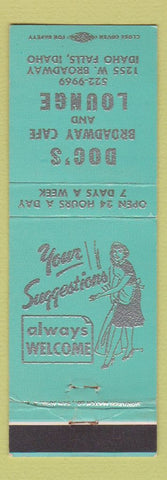 Matchbook Cover - Doc's Broadway Cafe Lounge Idaho Falls ID girlie