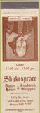 Matchbook Cover - Shakespeare Salt Lake City UT restaurant