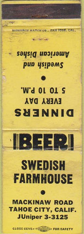 Matchbook Cover - Swedish Farmhosue Tahoe City CA WORN
