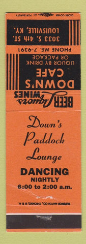 Matchbook Cover - Down's Cafe Louisville KY Down's Paddock Lounge