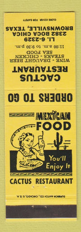 Matchbook Cover - Cactus Restaurant Brownsville TX Mexican
