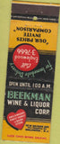 Matchbook Cover - Beekman Wine Liquor Englewood NJ
