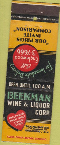 Matchbook Cover - Beekman Wine Liquor Englewood NJ