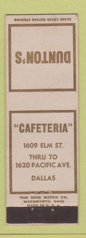 Matchbook Cover - Dunton's Cafeteria Dallas TX