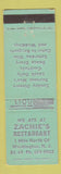 Matchbook Cover - Zachie's Restaurant Washington NJ