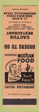 Matchbook Cover - Cactus Restaurant Brownsville TX Mexican