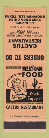 Matchbook Cover - Cactus Restaurant Brownsville TX Mexican