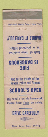 Matchbook Cover - Safety Drive Carefully Fire Newark NJ Police Fire WEAR
