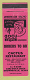 Matchbook Cover - Cactus Restaurant Brownsville TX Mexican PINK