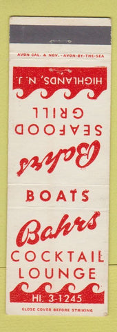 Matchbook Cover - Bahrs Seafood Grill Highlands NJ