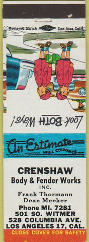 Matchbook Cover - Crewnshaw Body Fender Works Los Angeles CA