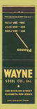 Matchbook Cover - Wayne Steel Company Elizabeth NJ