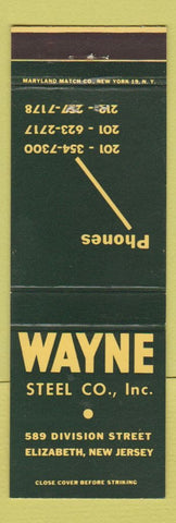 Matchbook Cover - Wayne Steel Company Elizabeth NJ