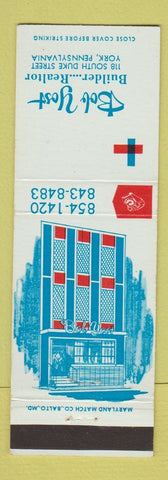 Matchbook Cover - Bob Yost Builder Real Estate York PA