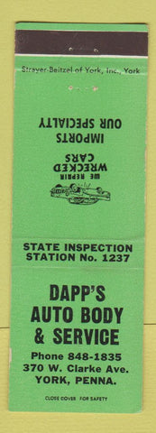 Matchbook Cover - Dapp's Auto Body Service York PA