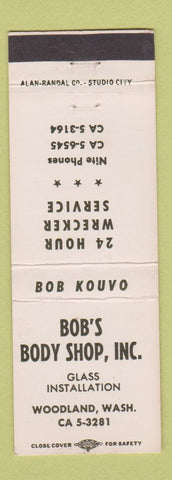 Matchbook Cover - Bob's Body Shop auto glass Woodland WA