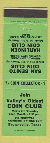 Matchbook Cover - San Benito Coin Club Harlingen Brownsville TX