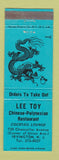 Matchbook Cover - Lee Toy Chinese Restaurant Irvington NJ