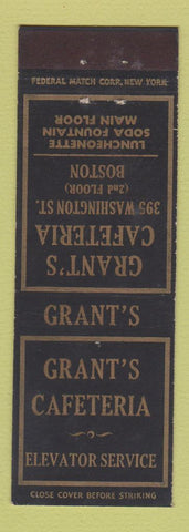 Matchbook Cover - Grant's Cafeteria Boston MA