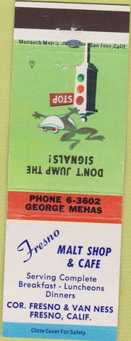 Matchbook Cover - Fresno Malt Shop Cafe CA