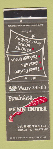 Matchbook Cover - Bernie Lee's Penn Hotel Towson MD
