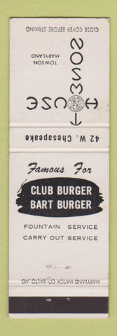 Matchbook Cover - Towson House MD restaurant WEAR
