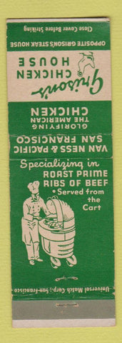 Matchbook Cover - Grison's Chicken House San Francisco cA