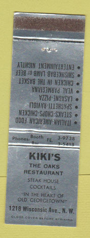 Matchbook Cover - Kiki's Oaks Restaurant Washington DC Georgetown