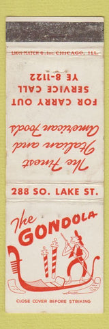 Matchbook Cover - The Gondola Italian Restaurant WEAR